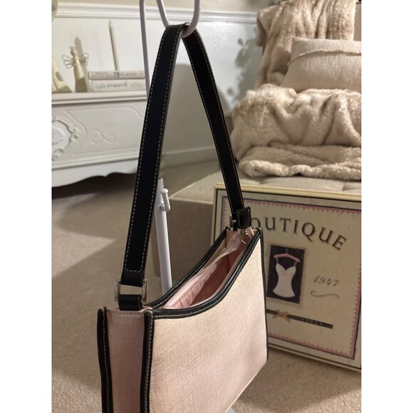 Vintage Ralph Lauren Beige Linen Handbag With Black Leather Trim - Picture 3 of 16